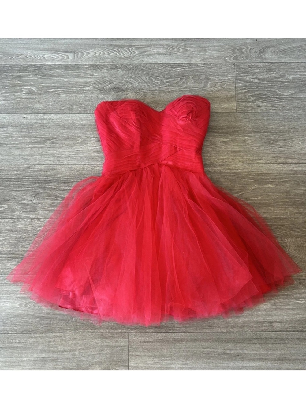 Vintage 90s Roberta Red Tulle Mini Dress Strapless Prom Party Babydoll Sz 3 XS/S